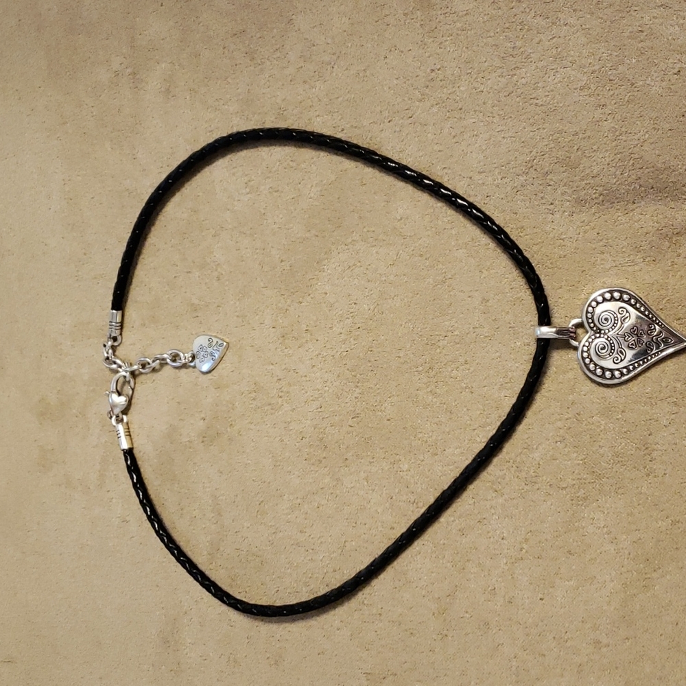 Brighton Ophelia 17 inch Black leather and heart necklace